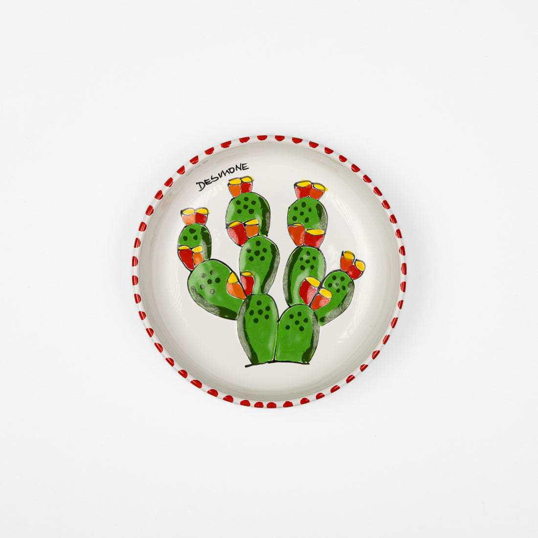 Round flat plate with prickly pears