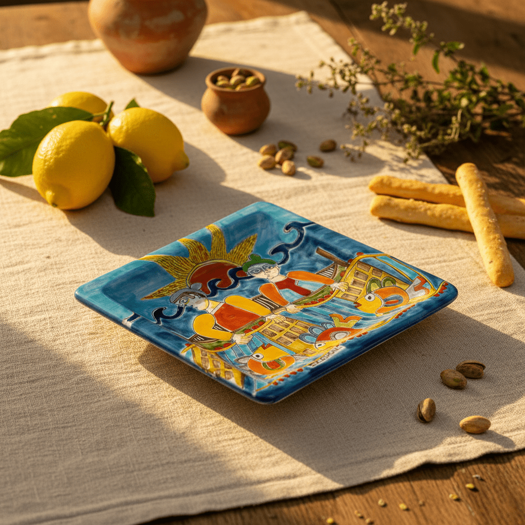 Piatto quadrato Pescatore - Sua Maestà Sicilia