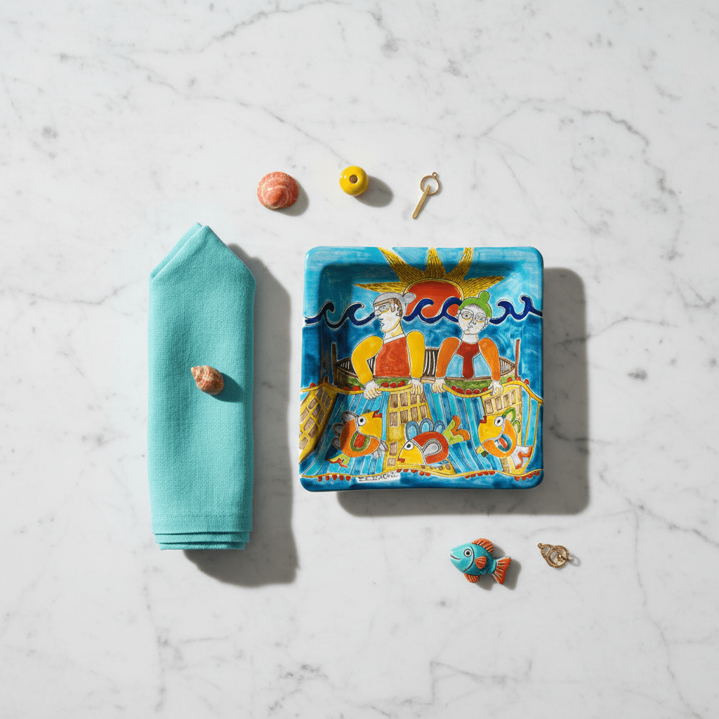 Piatto quadrato Pescatore - Sua Maestà Sicilia