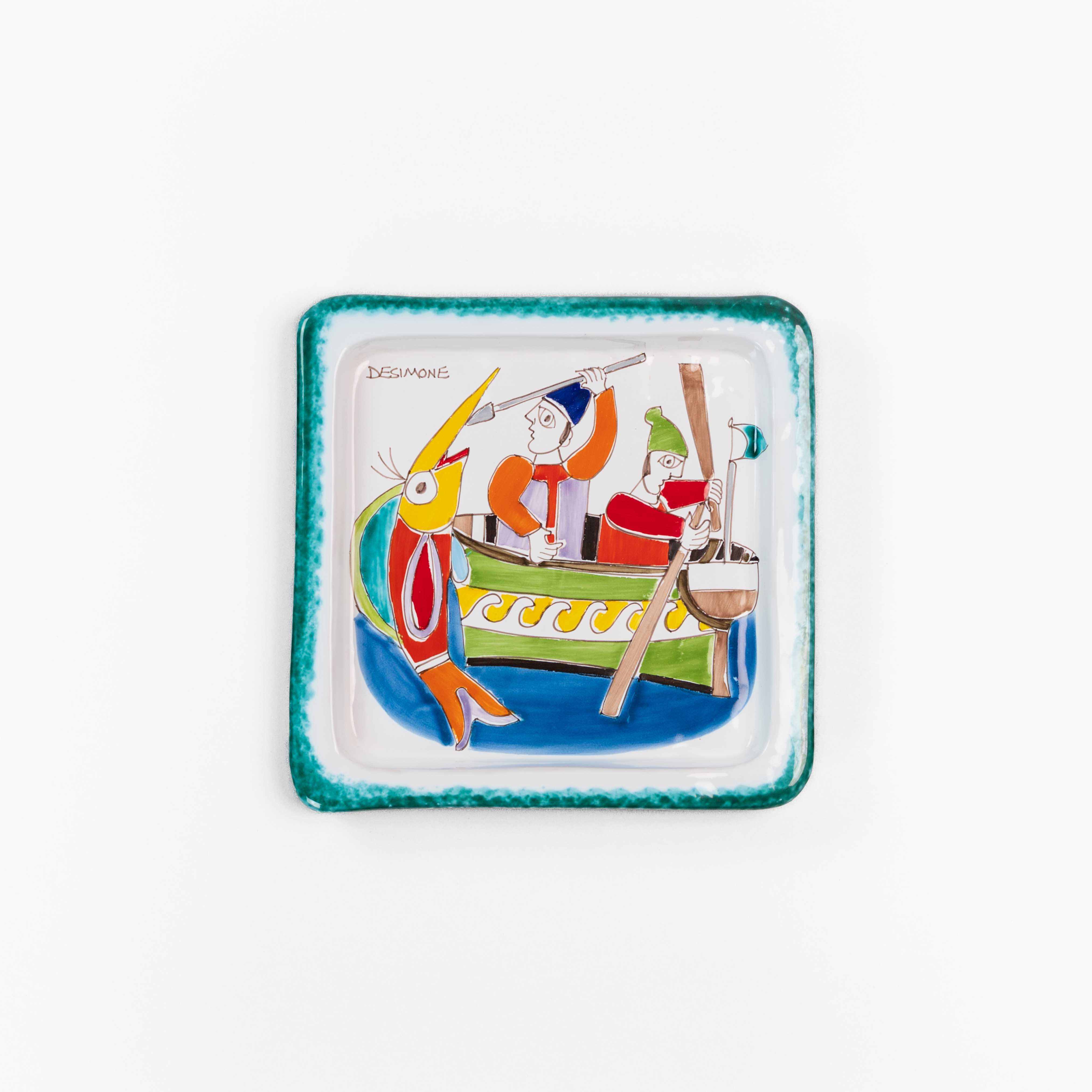 Assiette carrée pêcheur