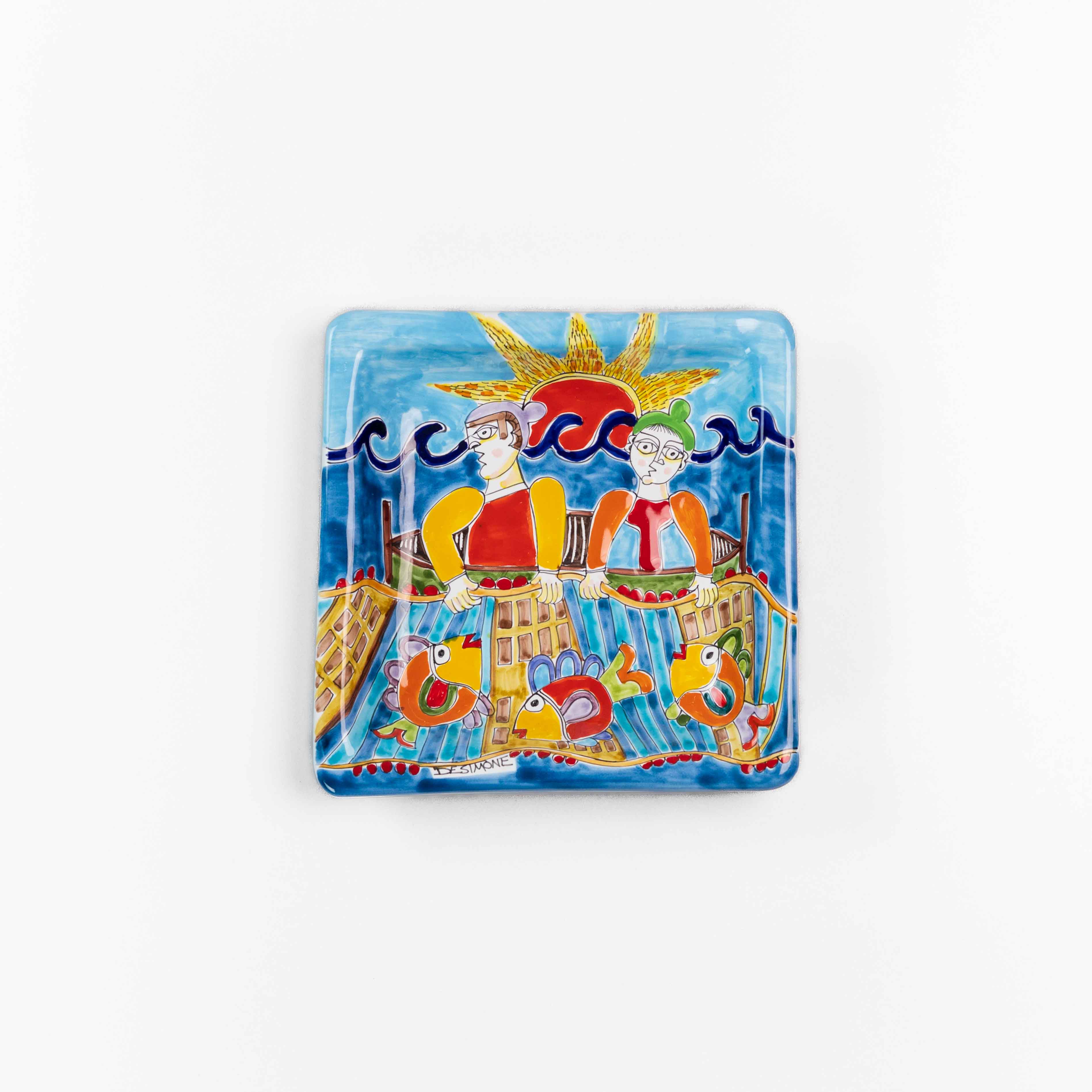 Assiette carrée pêcheur