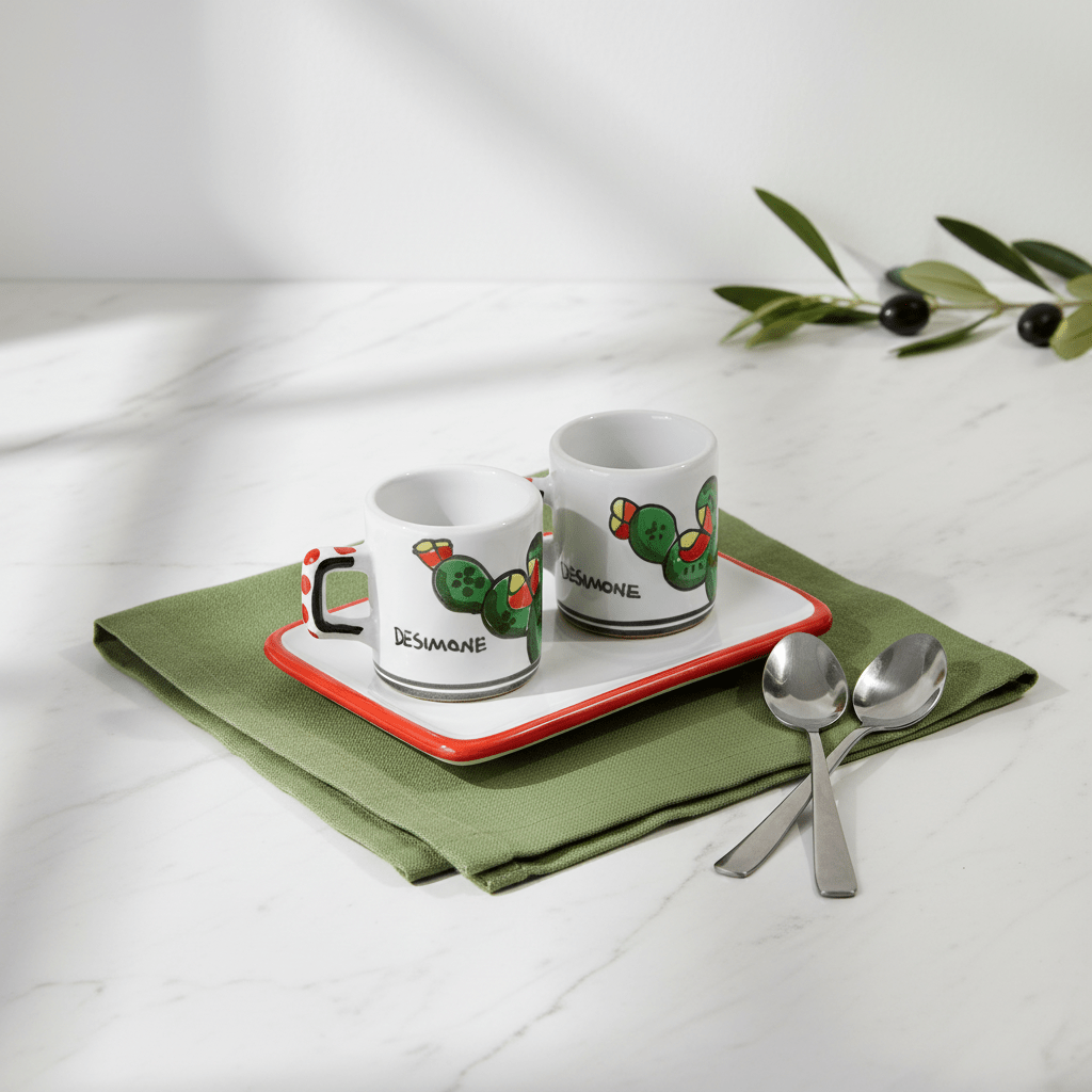 Set Tazzine da Caffè Cilindriche con Vassoio Fichi d' India - Sua Maestà Sicilia