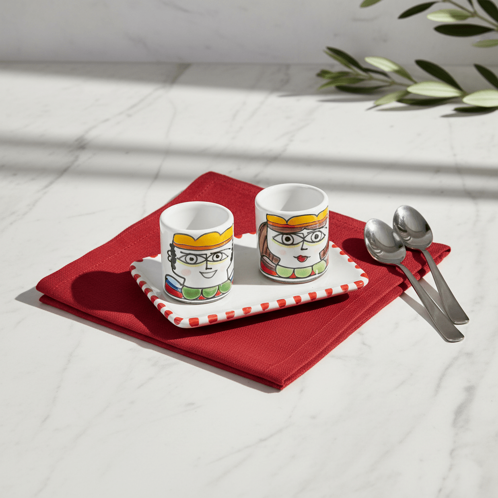 Set Tazzine da Caffè Cilindriche con Vassoio Re e Regina - Sua Maestà Sicilia