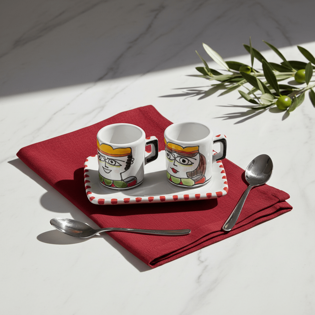 Set Tazzine da Caffè Cilindriche con Vassoio Re e Regina - Sua Maestà Sicilia