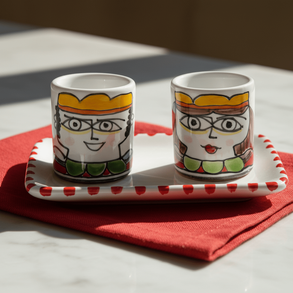 Set Tazzine da Caffè Cilindriche con Vassoio Re e Regina - Sua Maestà Sicilia