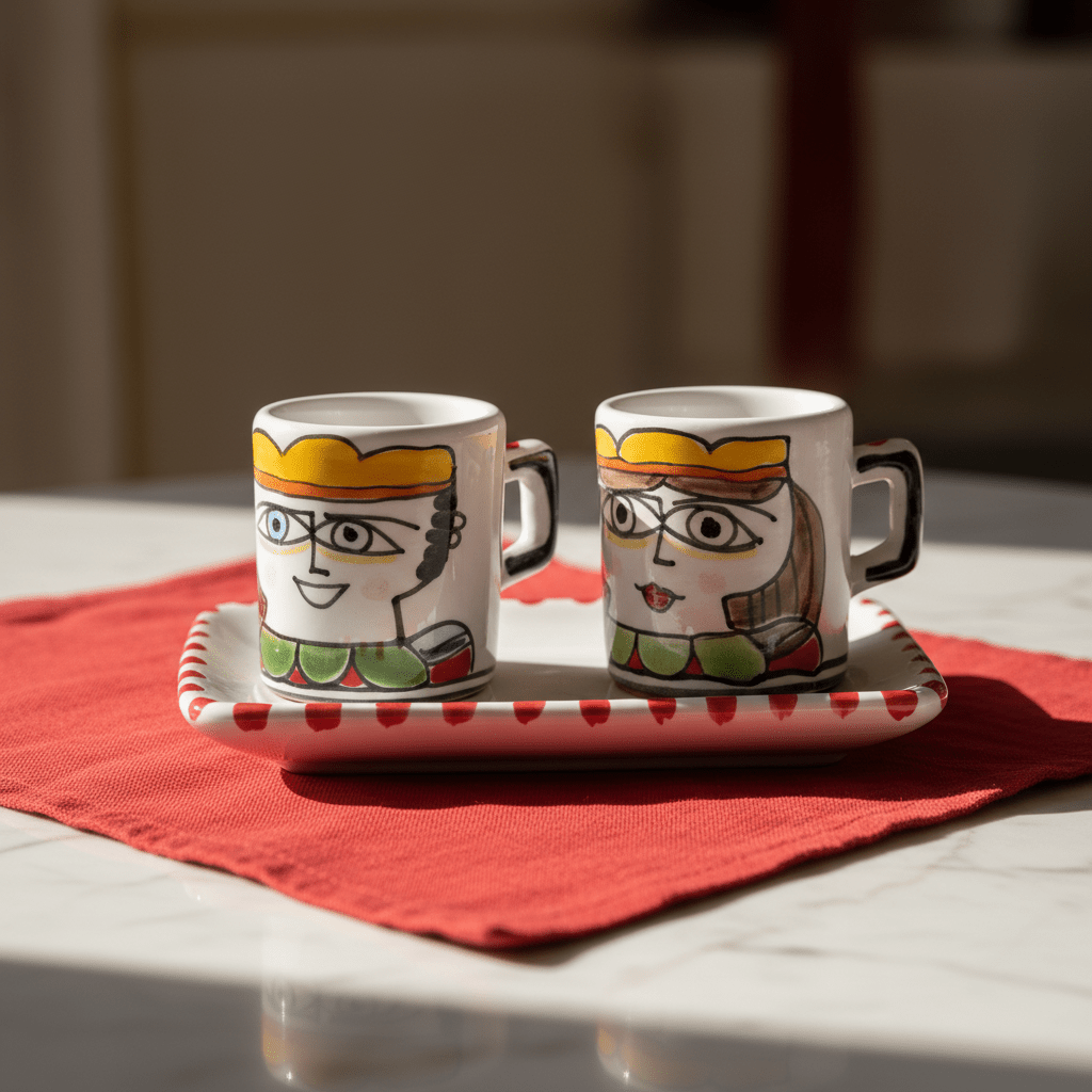 Set Tazzine da Caffè Cilindriche con Vassoio Re e Regina - Sua Maestà Sicilia