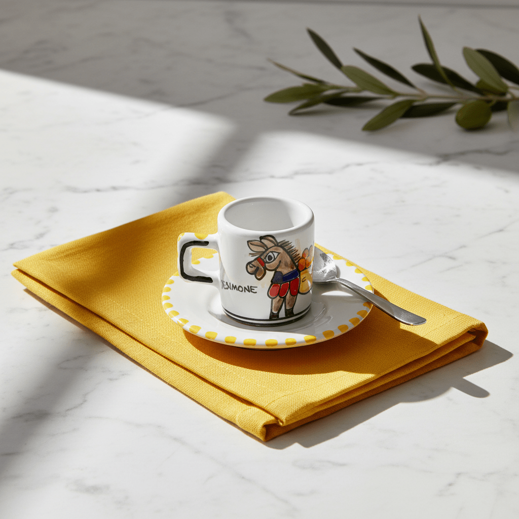 Tazzina da caffè cilindrica con piattino Asinello - Sua Maestà Sicilia