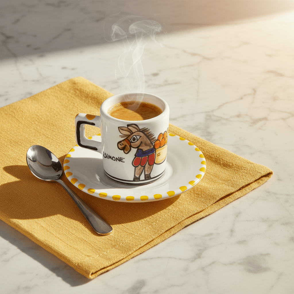 Tazzina da caffè cilindrica con piattino Asinello - Sua Maestà Sicilia