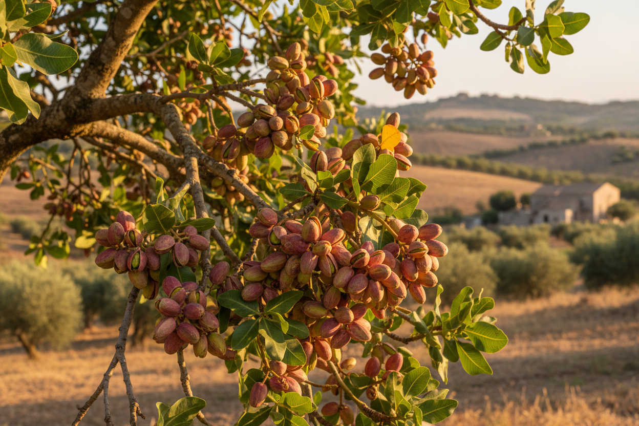 una pianta di pistacchio in sicilia vista da vicino