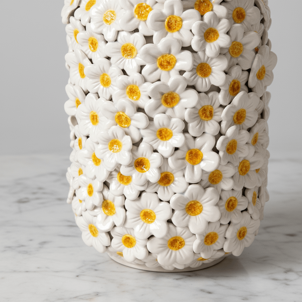 Vaso cilindro margherite bianco lucido - Sua Maestà Sicilia