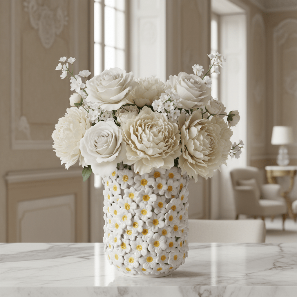 Vaso cilindro margherite bianco lucido - Sua Maestà Sicilia