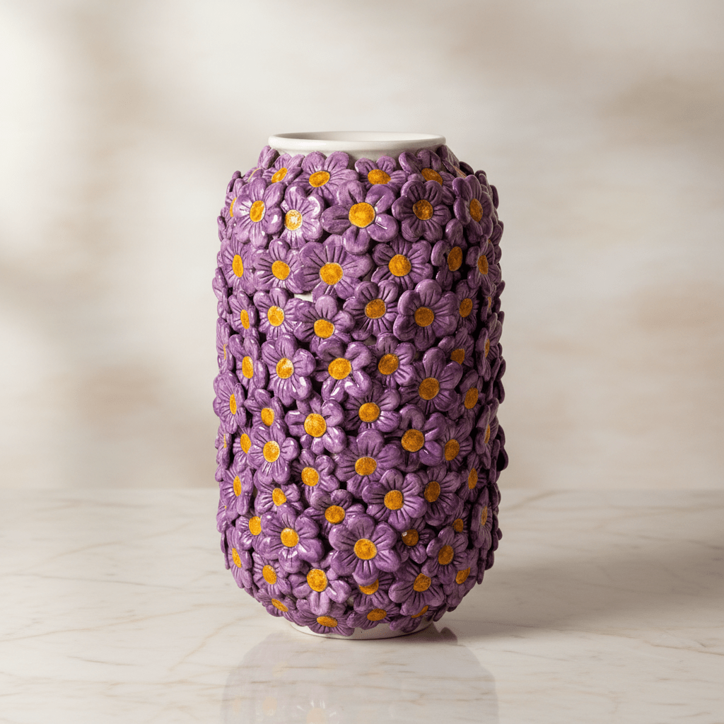 Vaso cilindro margherite lilla - Sua Maestà Sicilia