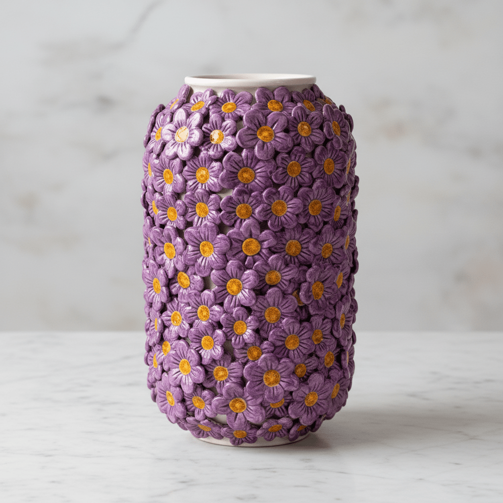 Vaso cilindro margherite lilla - Sua Maestà Sicilia