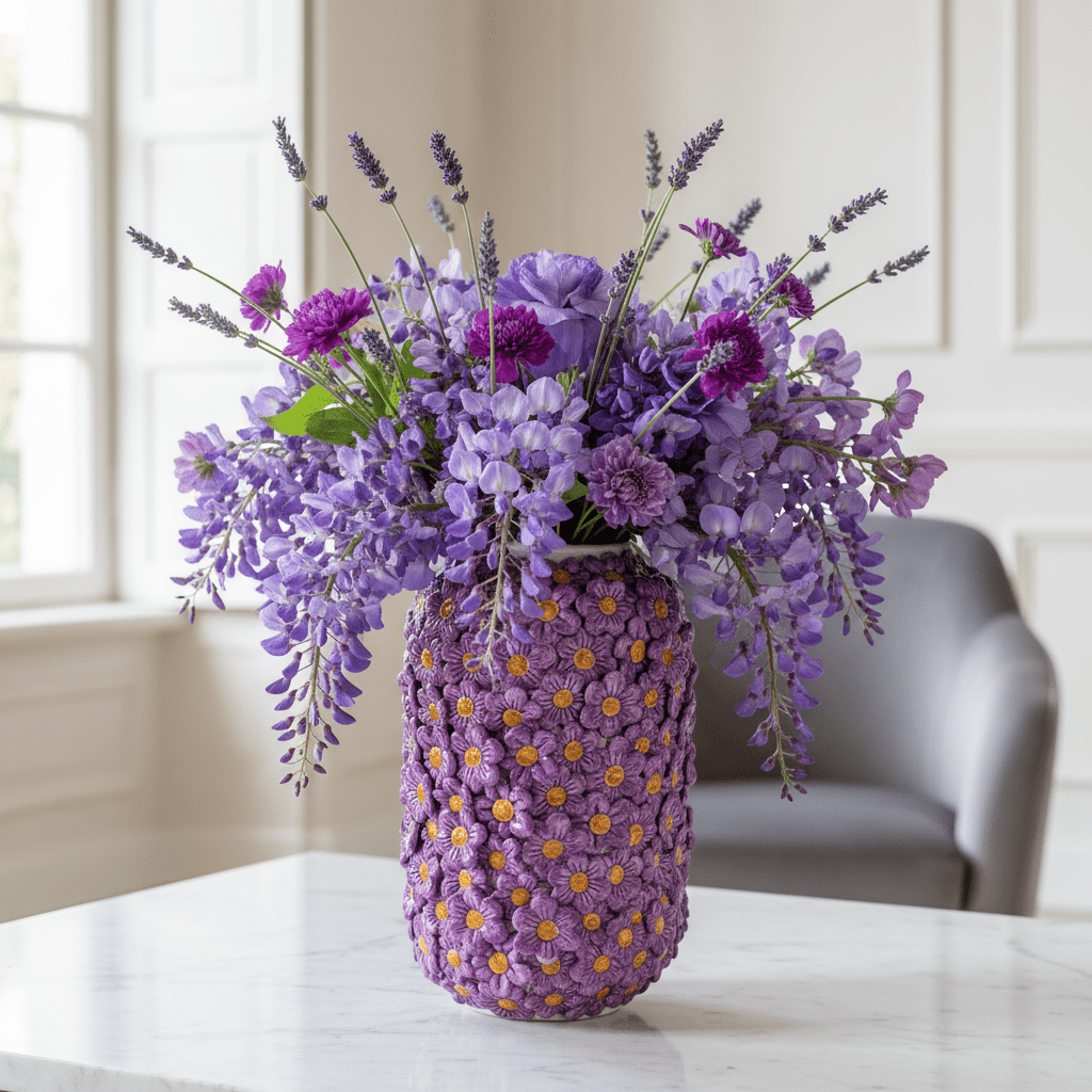 Vaso cilindro margherite lilla - Sua Maestà Sicilia