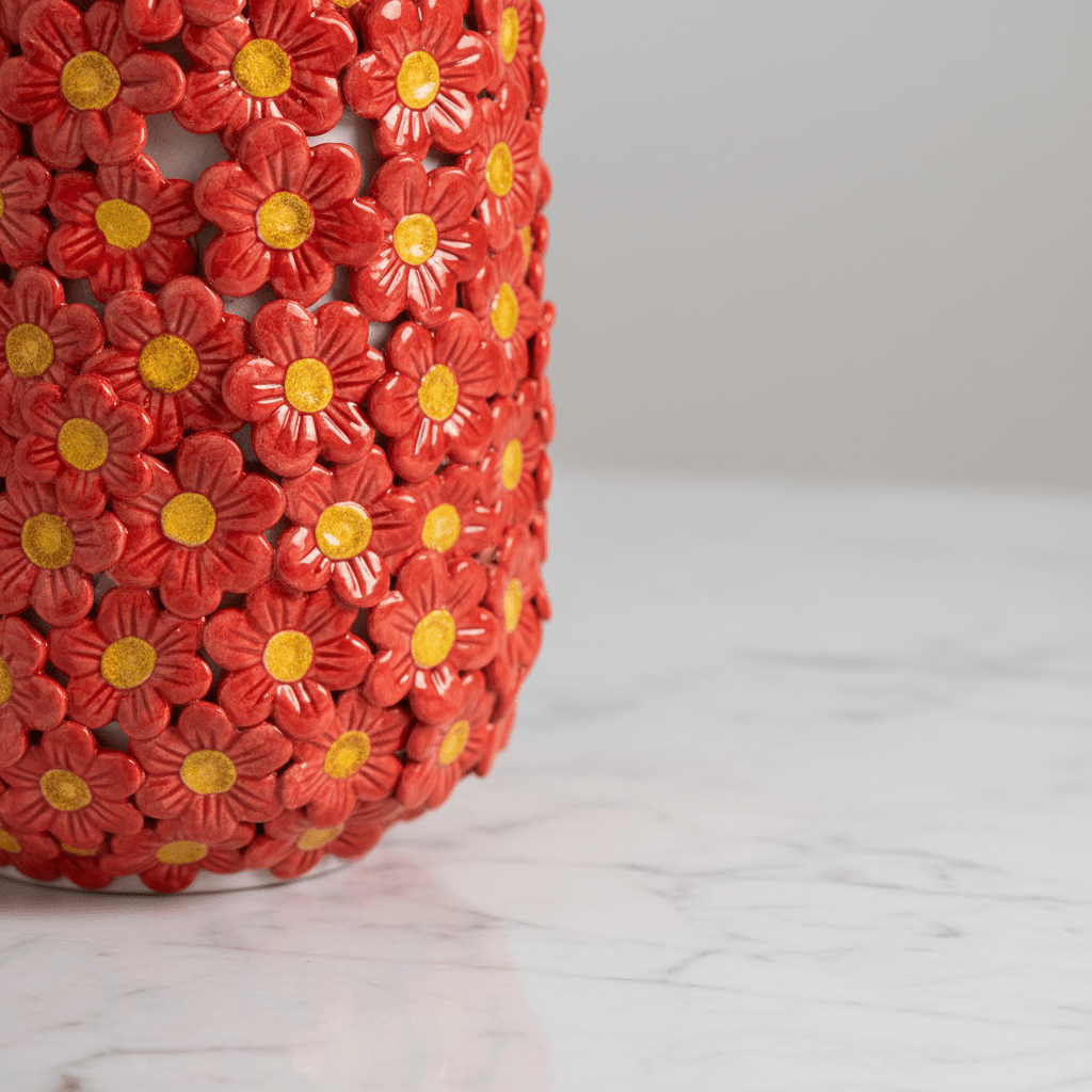 Vaso cilindro margherite rosse - Sua Maestà Sicilia