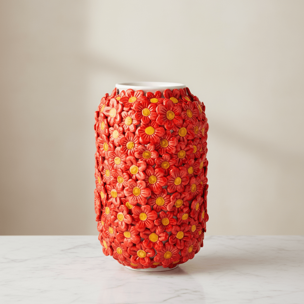 Vaso cilindro margherite rosse - Sua Maestà Sicilia