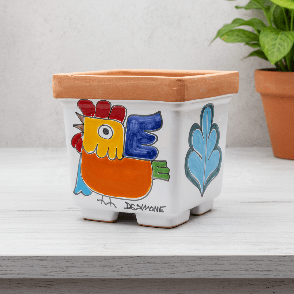 Vaso porta pianta quadrato Gallo - Sua Maestà Sicilia