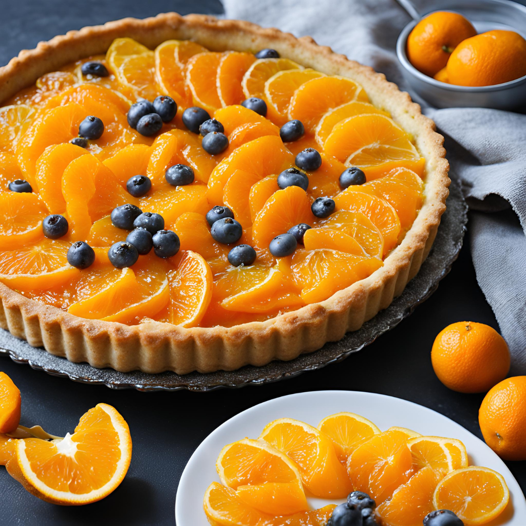 Crostata con Composta di Arancia e Kumquat con Pezzi di Arancia e Mirtilli Freschi