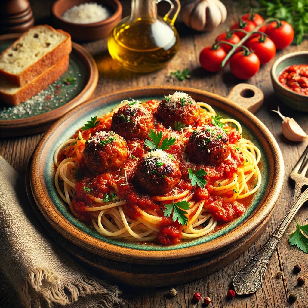 Spaghetti con Polpette di Manzo alla Crema Piccante di Pomodoro - Sua Maestà Sicilia