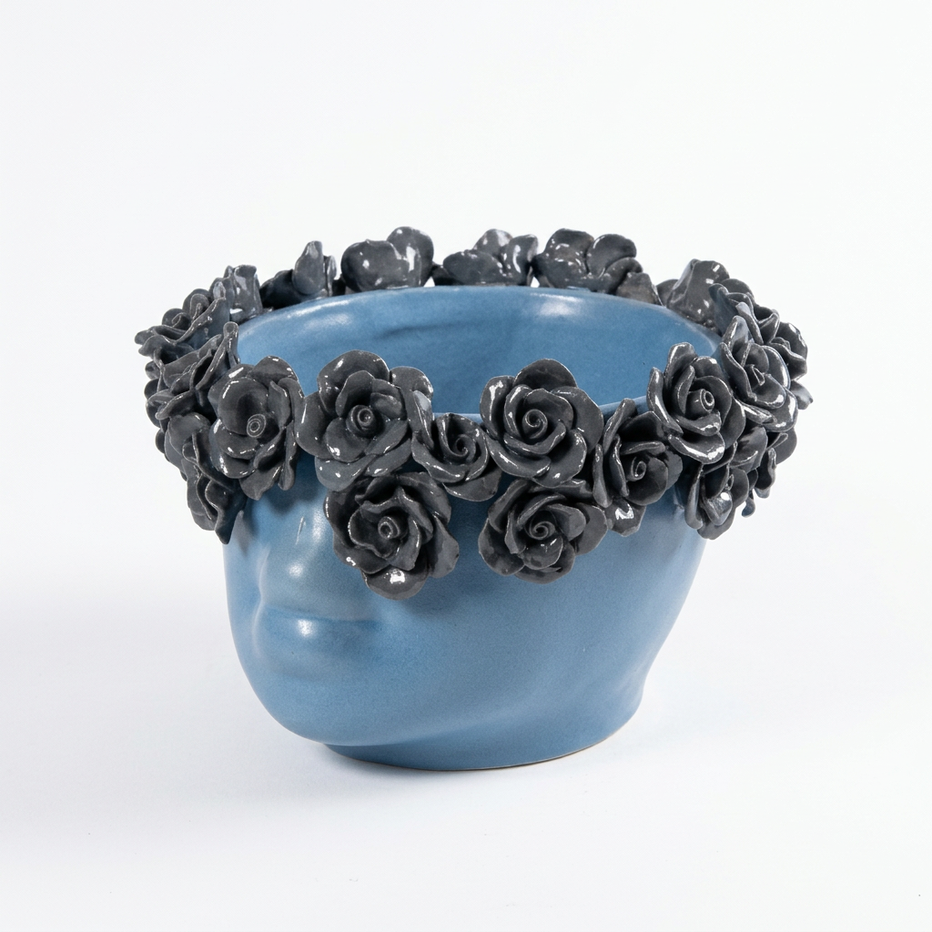 Cachepot Flora Blu, tre quarti