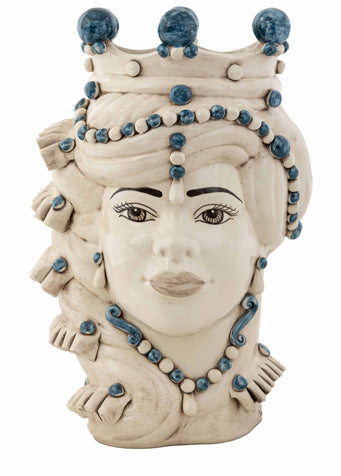 Tête de Maure méditerranéenne, blanc antique avec détails bleus