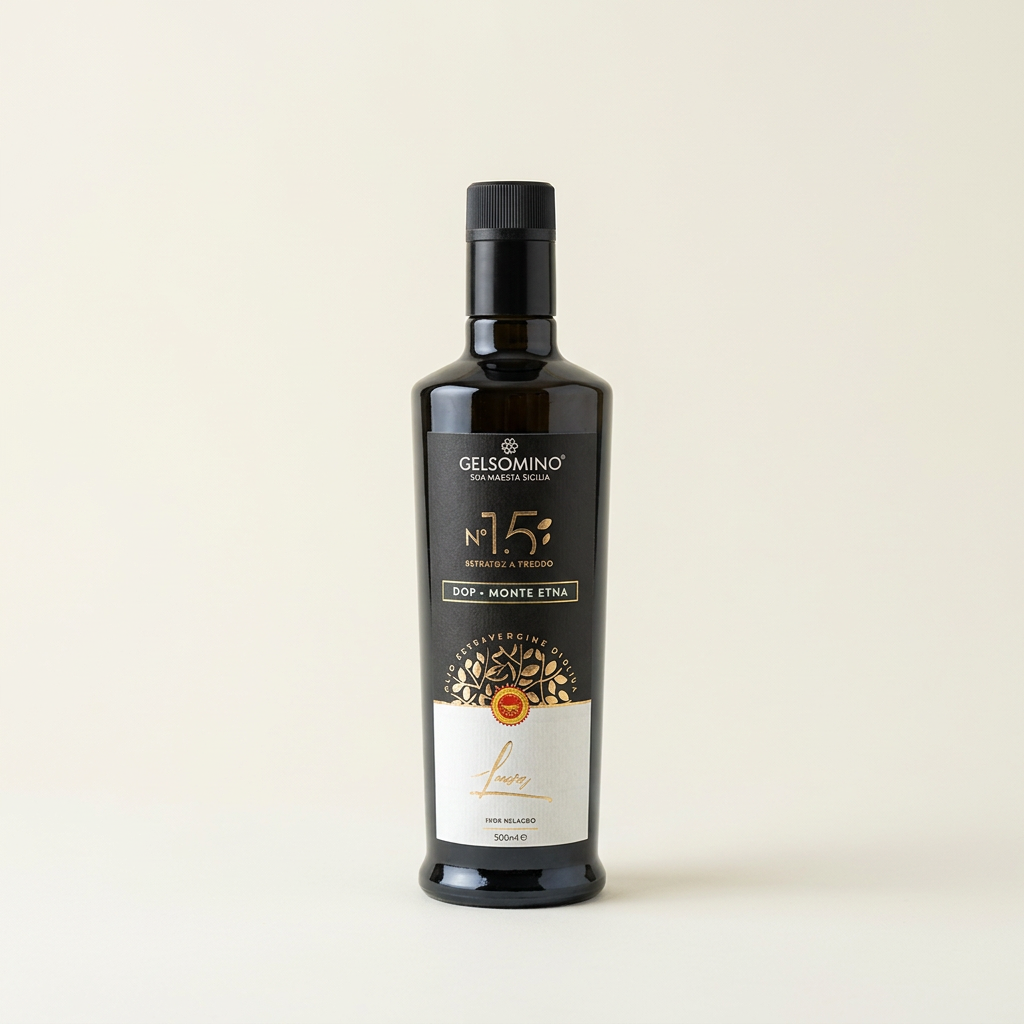 Lucia N.15, sola bottiglia su fondo avorio