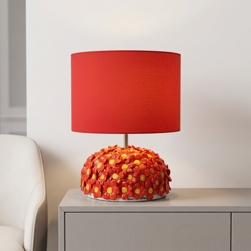 Lume Margherite Rosse, 2 acceso in ambiente