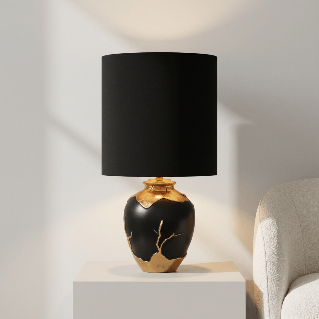 Lume Oro Nero acceso in ambiente
