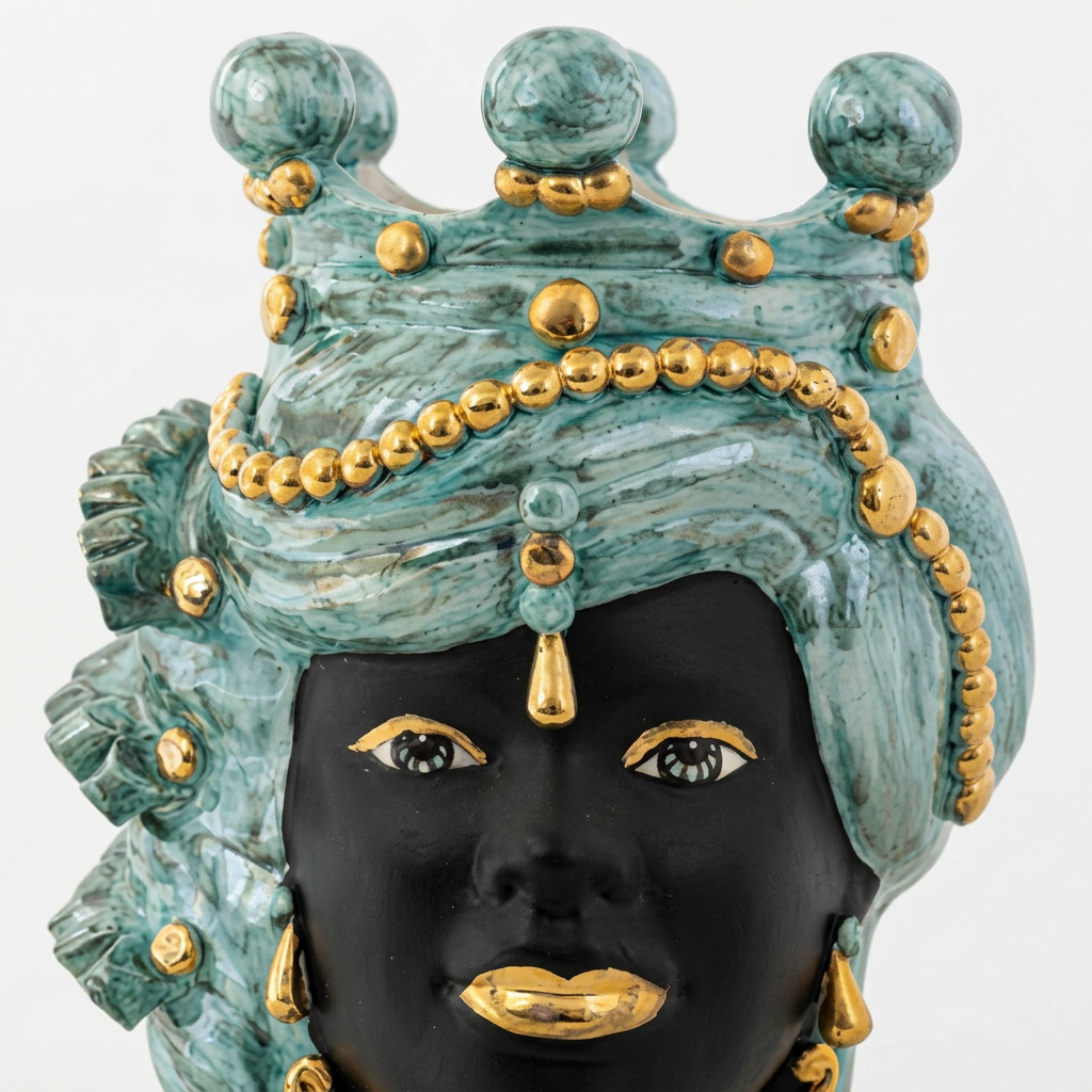 Mediterraneo Verde Madreperla Volto nero donna, dettaglio
