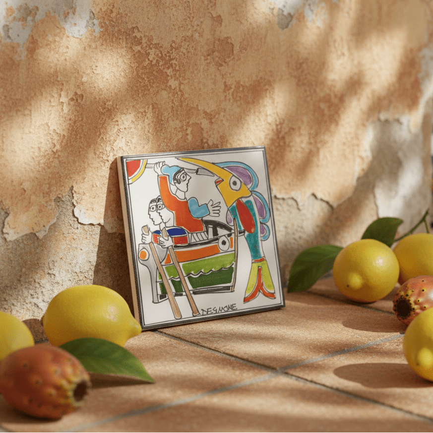 Piastrella Pescatori pesce spada - Sua Maestà Sicilia