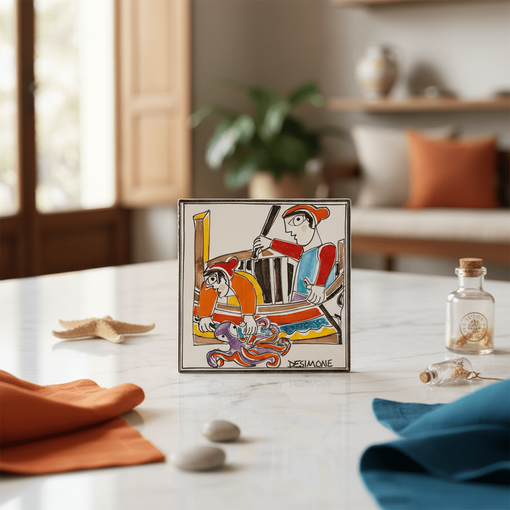 Piastrella Pescatori Polpo - Sua Maestà Sicilia