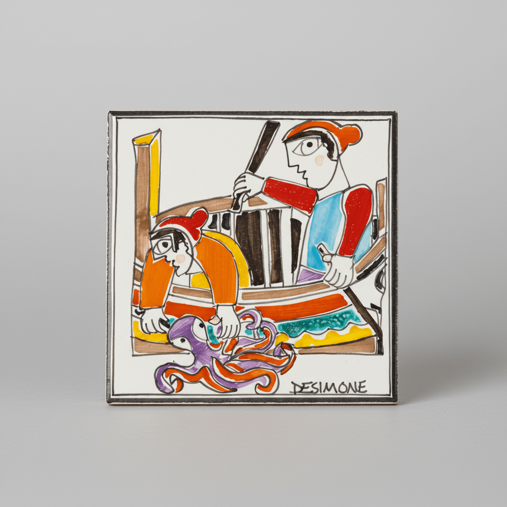 Piastrella Pescatori Polpo - Sua Maestà Sicilia