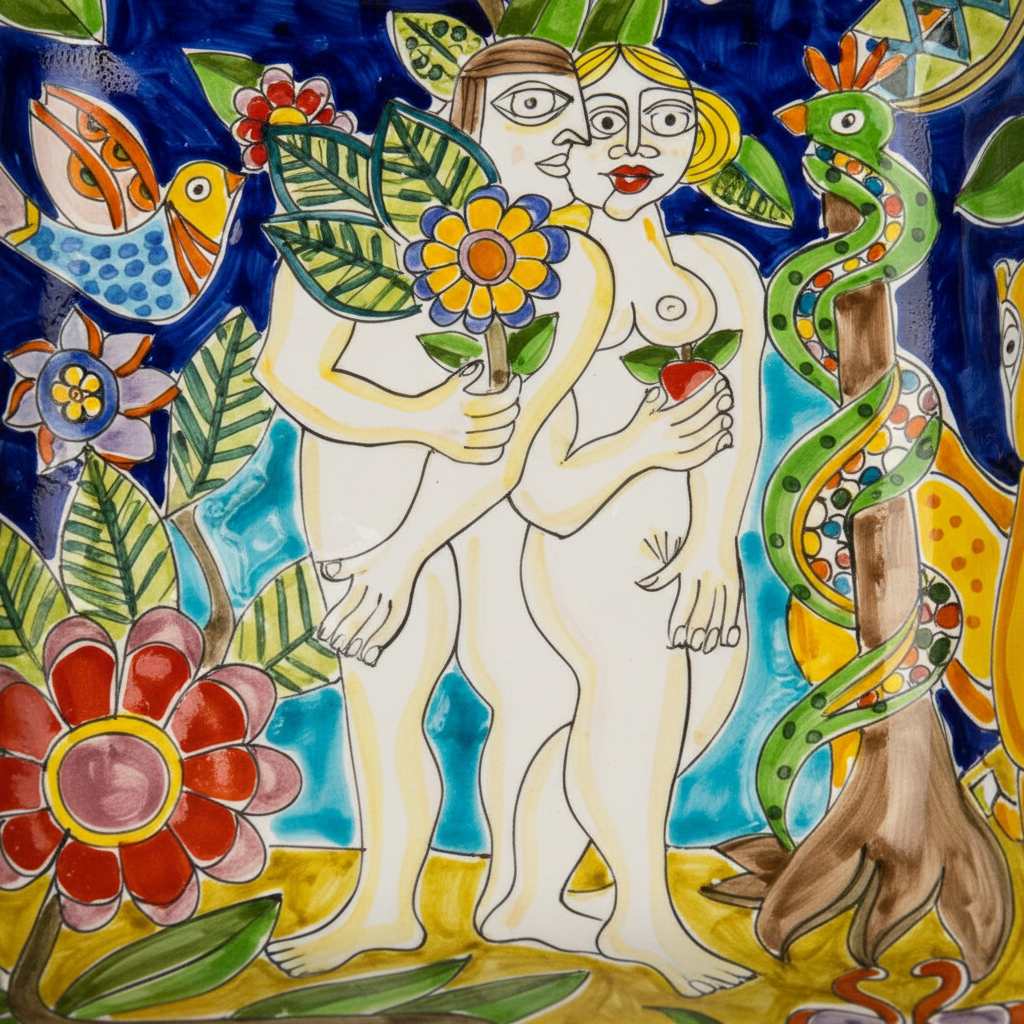 Piatto quadrato Adamo ed Eva - Sua Maestà Sicilia