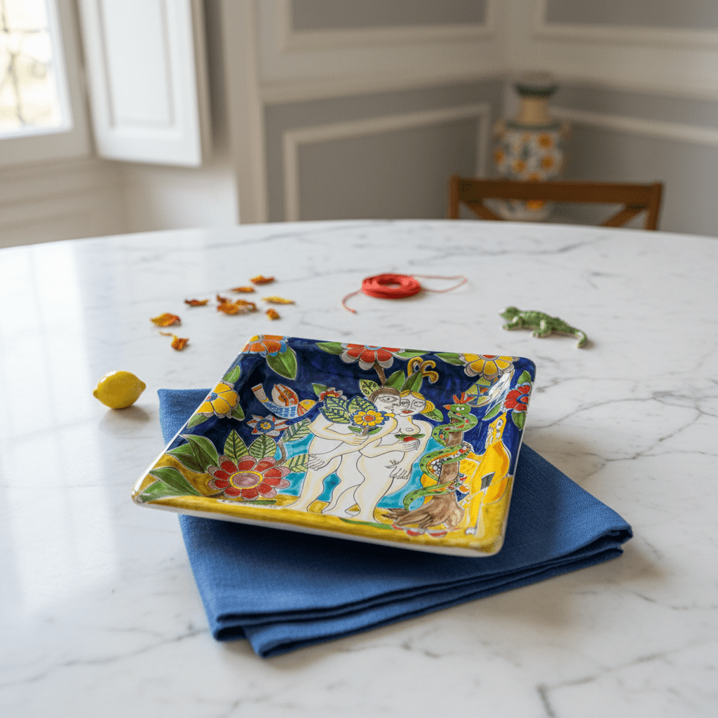 Piatto quadrato Adamo ed Eva - Sua Maestà Sicilia