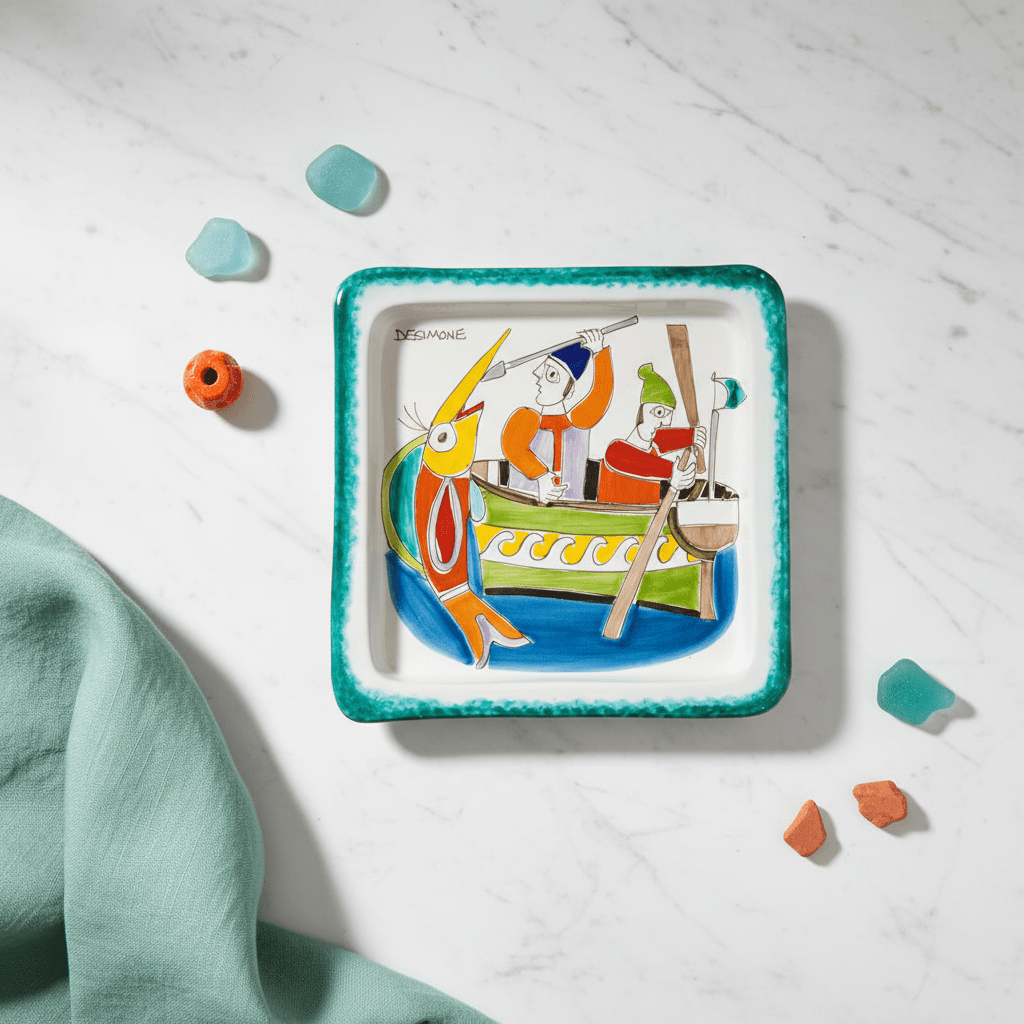 Piatto quadrato Pescatore - Sua Maestà Sicilia