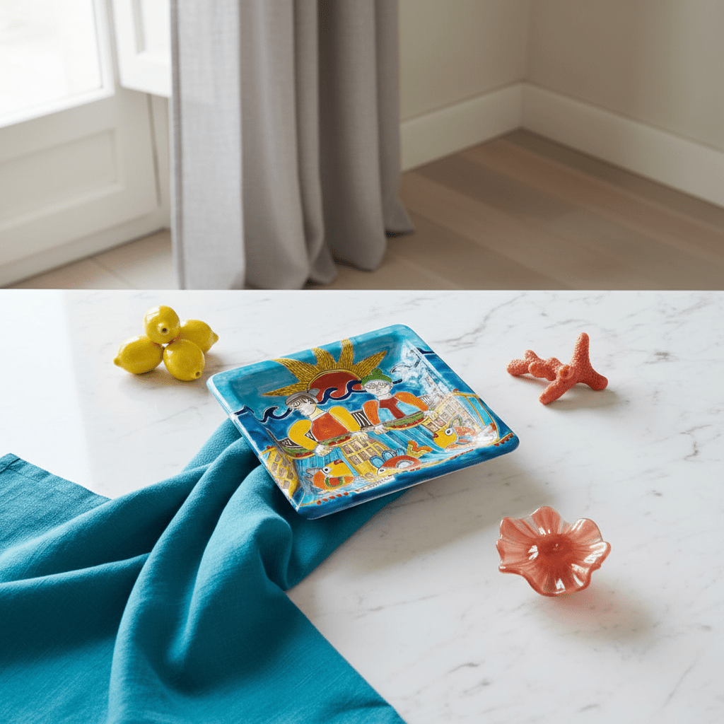 Piatto quadrato Pescatore - Sua Maestà Sicilia