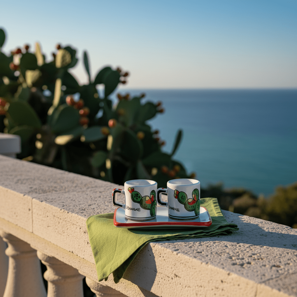 Set Tazzine da Caffè Cilindriche con Vassoio Fichi d' India - Sua Maestà Sicilia
