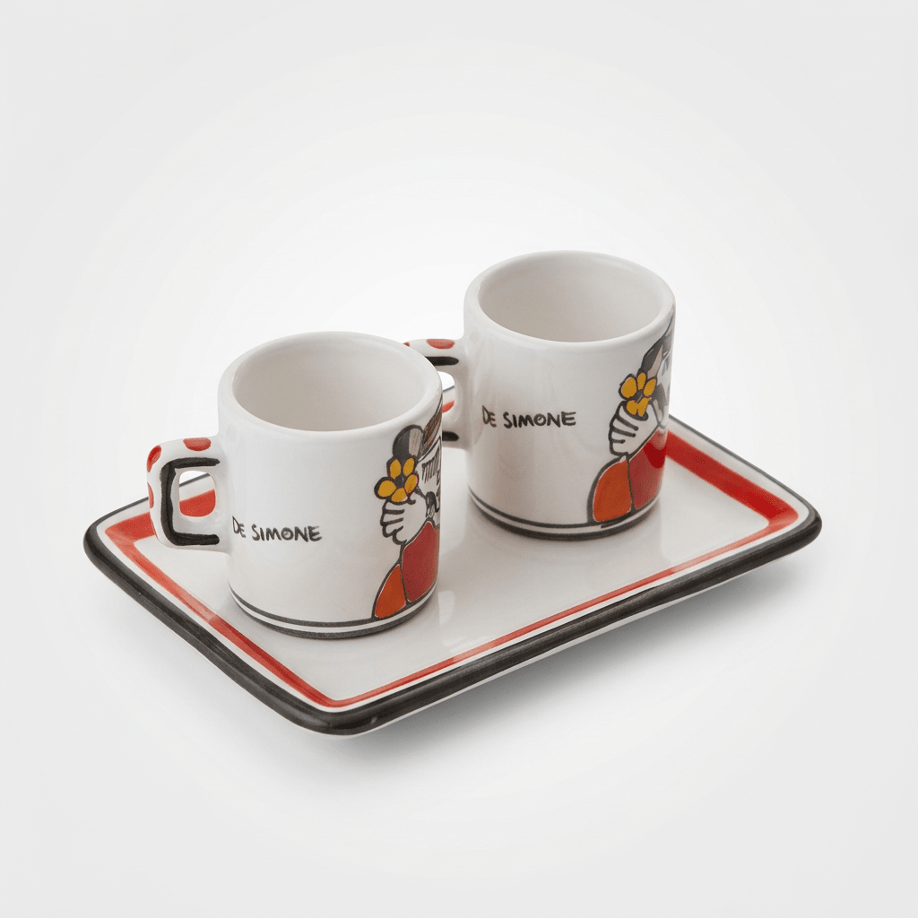 Cylindrical Coffee Cups with Sweethearts Tray