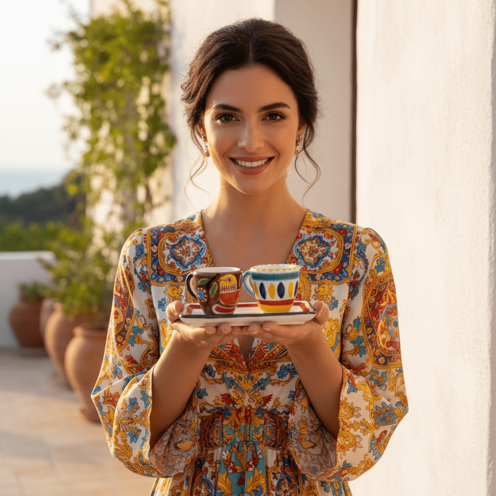 Set Tazzine da Caffè con Vassoio Usignolo - Sua Maestà Sicilia