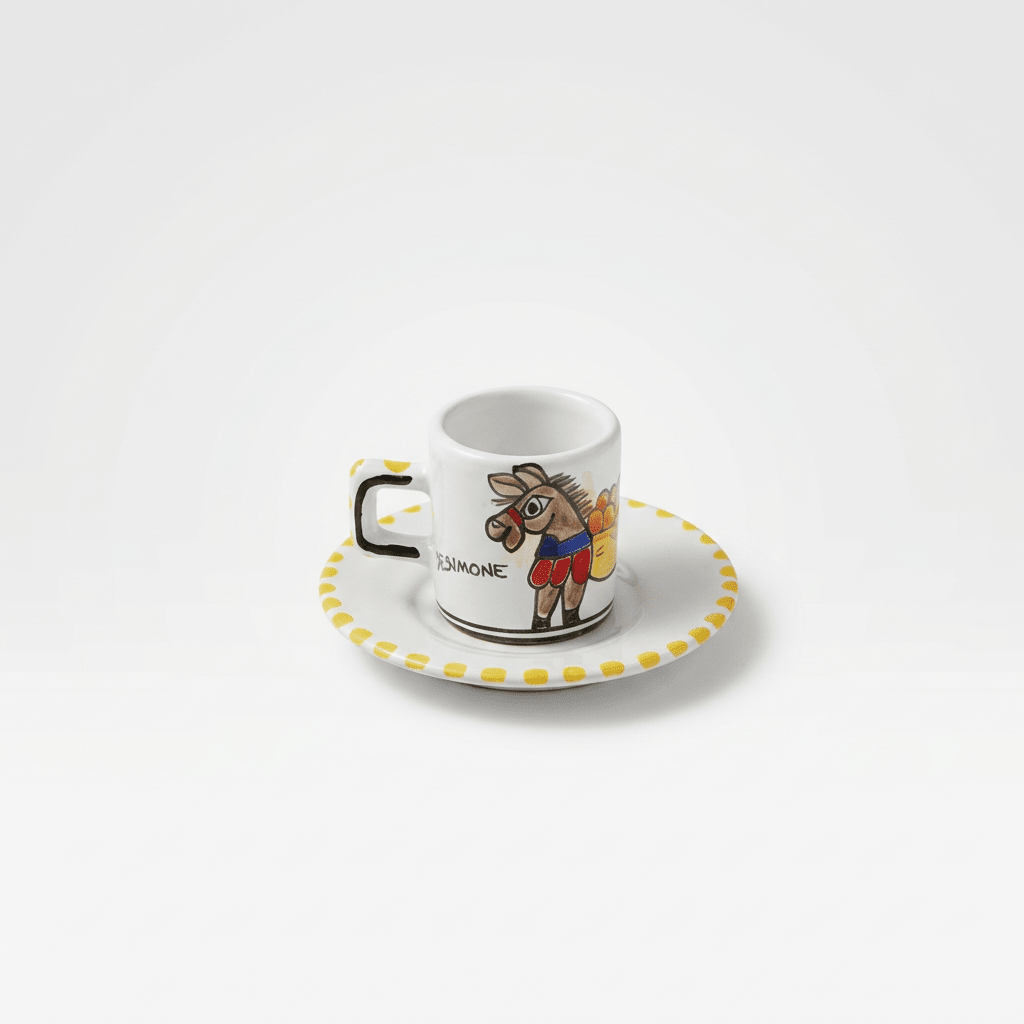 Tazzina da caffè cilindrica con piattino Asinello - Sua Maestà Sicilia