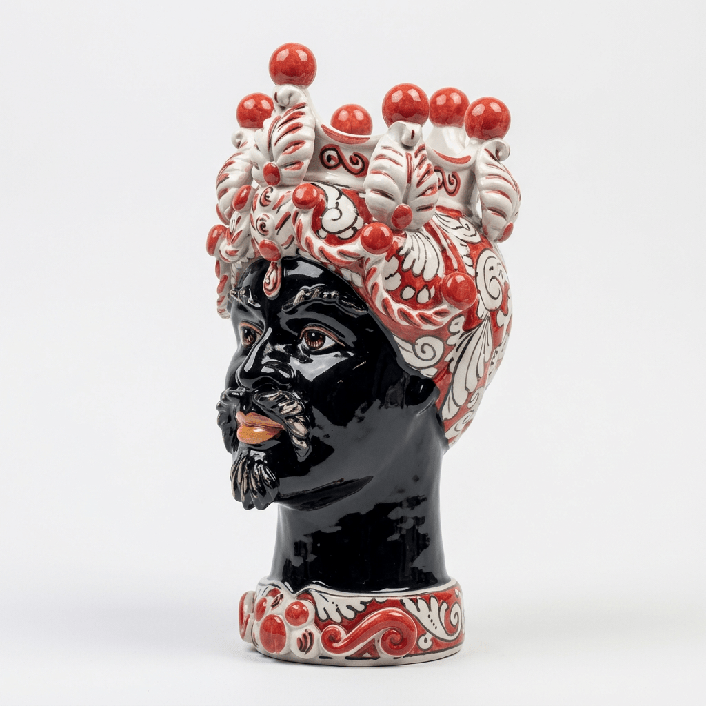 Testa di Moro Liberty Ornato Bianco e Rosso - Sua Maestà Sicilia