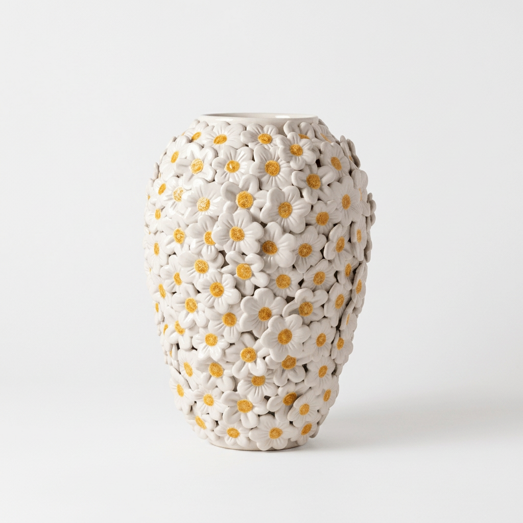 Vaso Bombato Margherite Bianco Lucido, 1 frontale