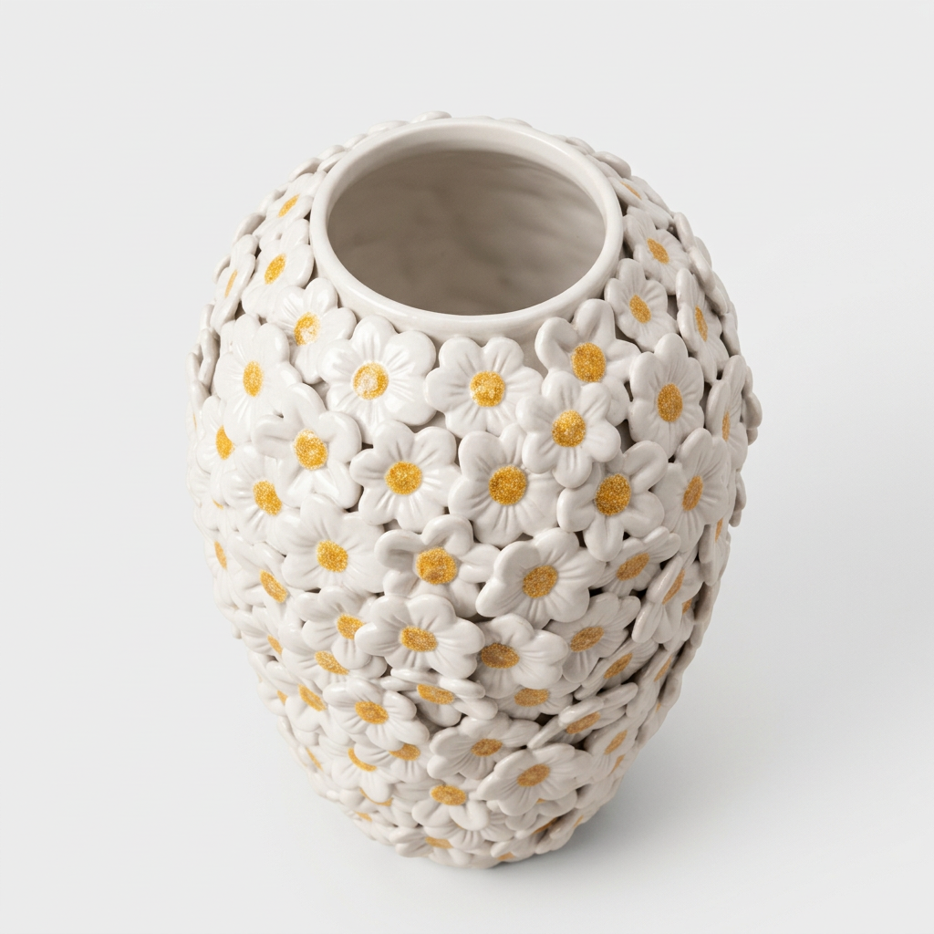 Vaso Bombato Margherite Bianco Lucido, 2 vista rialzata