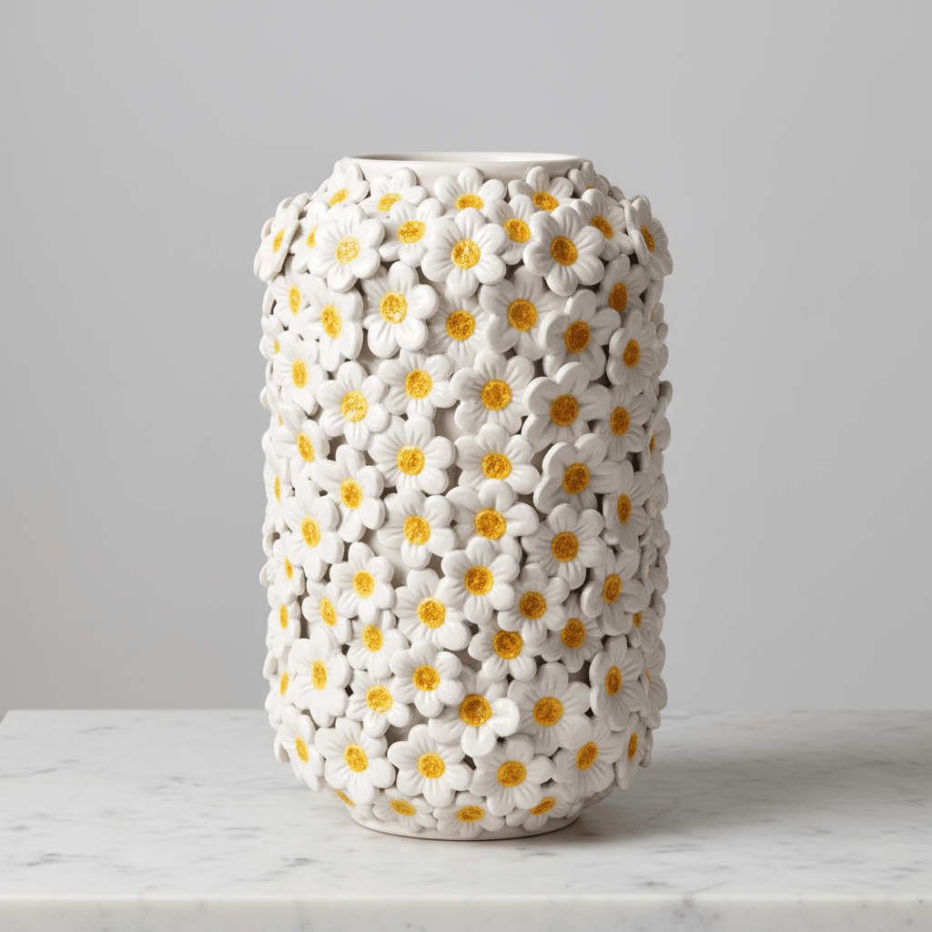 Vaso cilindro margherite bianco lucido - Sua Maestà Sicilia