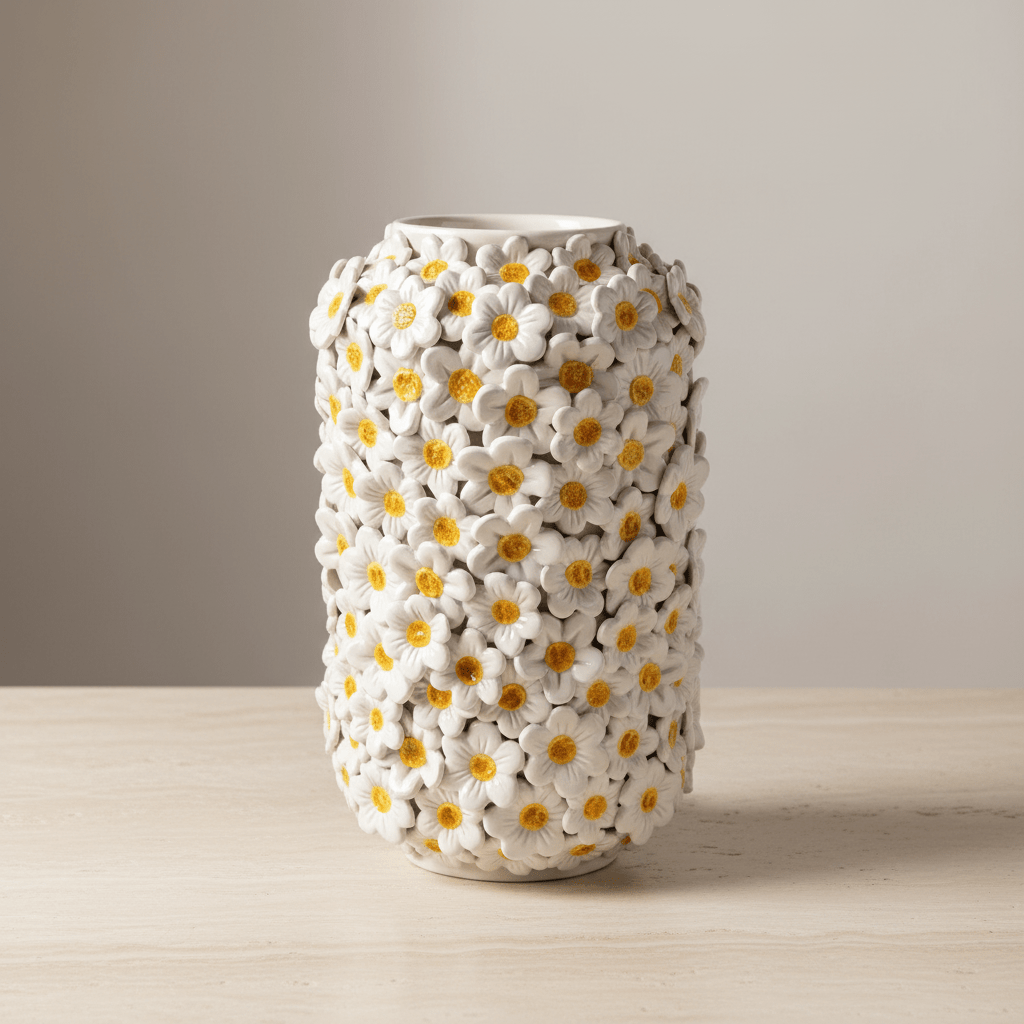 Vaso cilindro margherite bianco lucido - Sua Maestà Sicilia