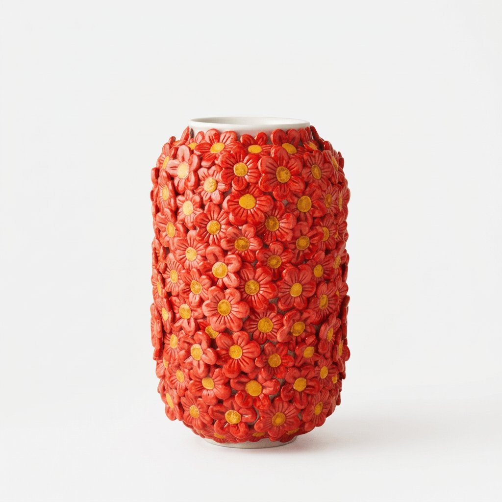 Vaso Cilindro Margherite Rosse, 1 frontale