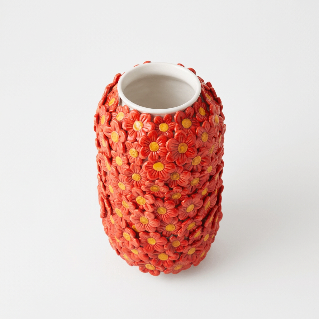 Vaso Cilindro Margherite Rosse, 2 vista rialzata