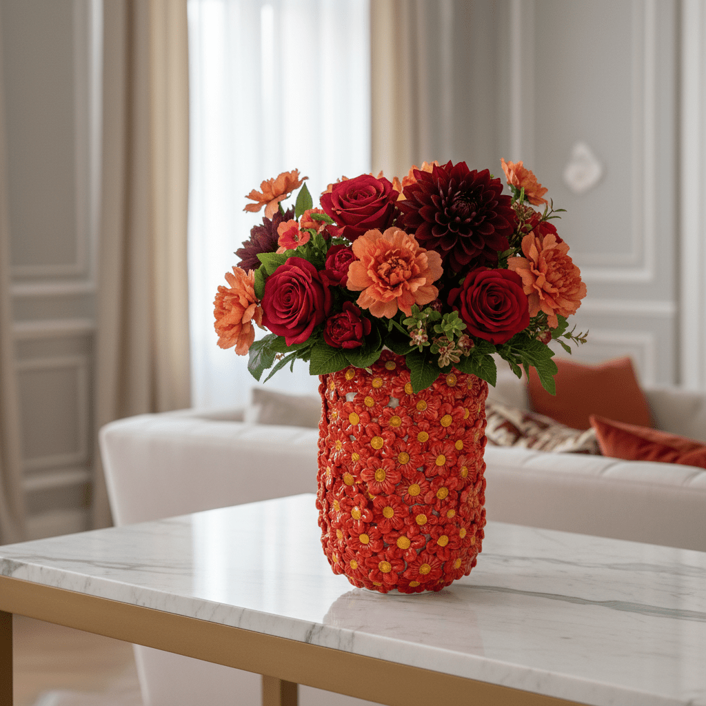 Vaso cilindro margherite rosse - Sua Maestà Sicilia