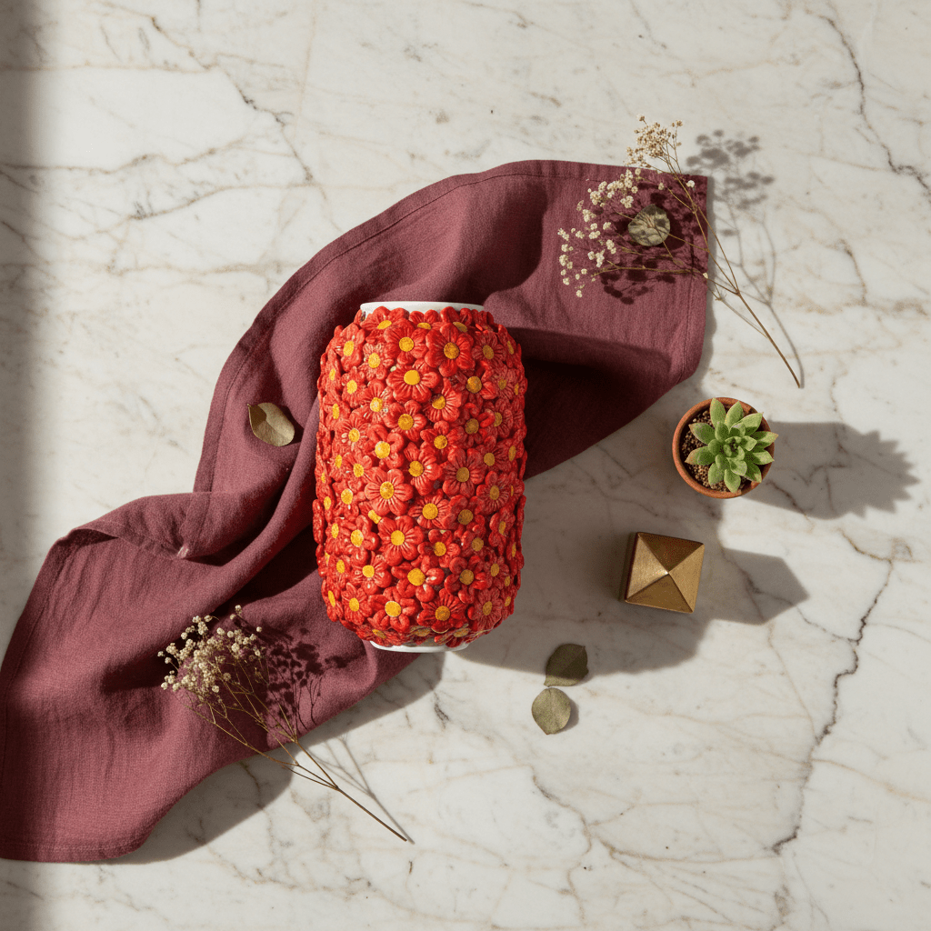 Vaso cilindro margherite rosse - Sua Maestà Sicilia