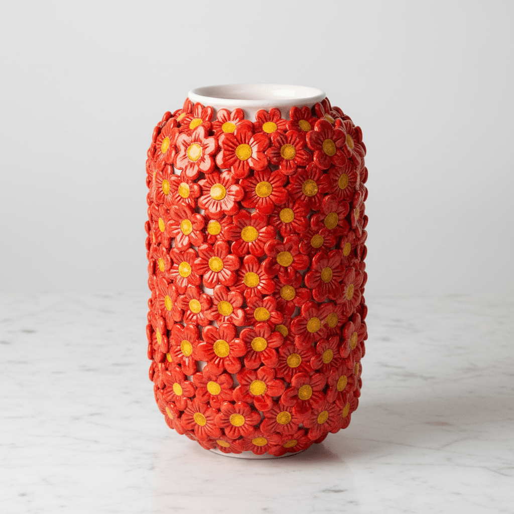 Vaso cilindro margherite rosse - Sua Maestà Sicilia